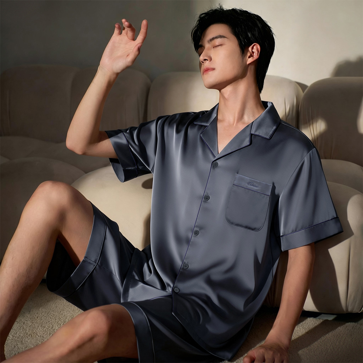 새틴 솔리드 컬러 스카이 그레이