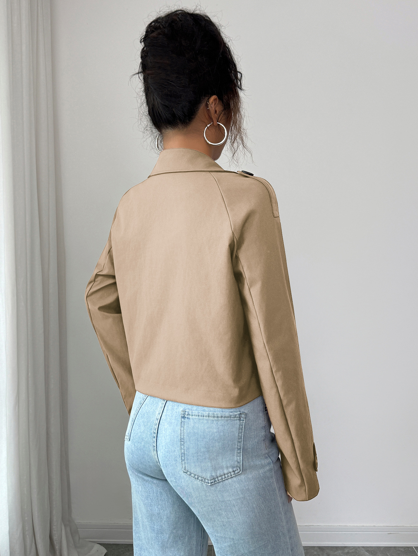 Damväst med lång ärm amerikansk stil höstjacka casual_voghion.com