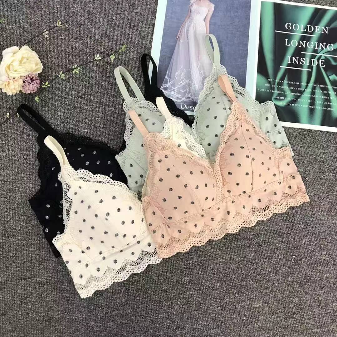 Bra de encaje del sudeste asiático, ropa interior de mujer, bra de copa triangular francesa, verano sin anillo de acero, copa delgada, algodón sexy y cómodo para la piel