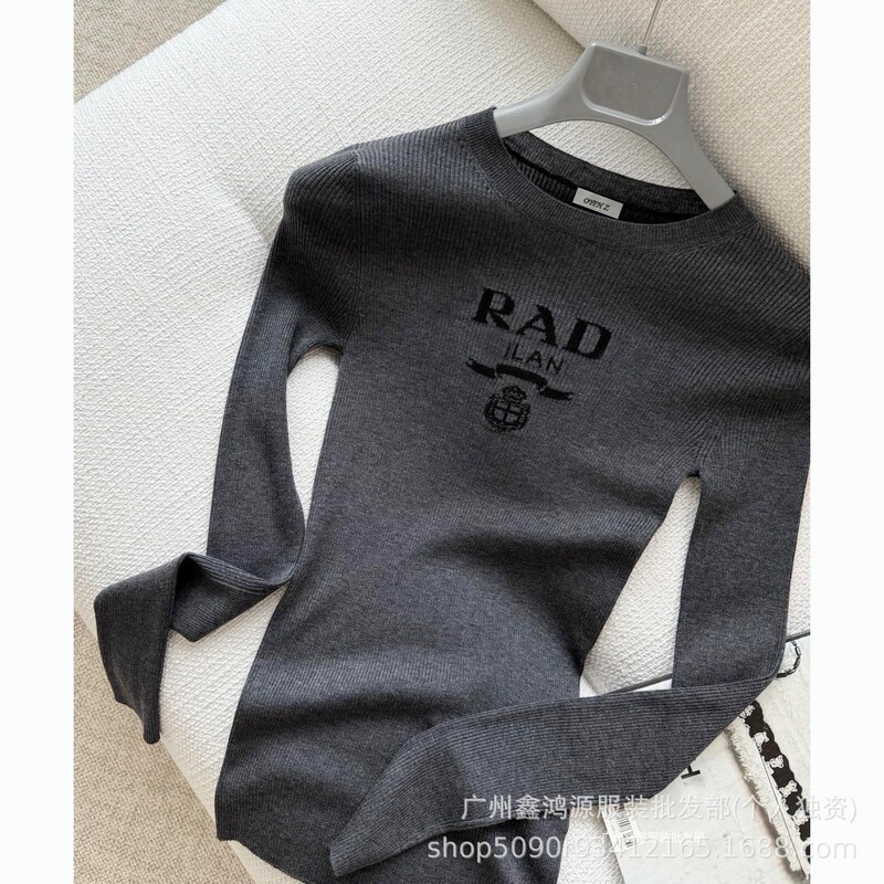 High-Quality Wool Fabric Jacquard Letter Knit Top Slimming Long-Sleeve Base Shirt for Women 25 Autumn Winter High-Quality Wool Fabric Jacquard Letter Knit Top Slimming Long-Sleeve Base Shirt for Women 25 Autumn Winter