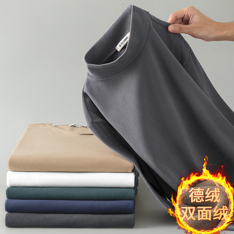 클리어런스 대외 무역 오리지널 주문 긴팔 티셔츠 남성용 따뜻한 양털베이스 셔츠 절반 높이 칼라 내탑