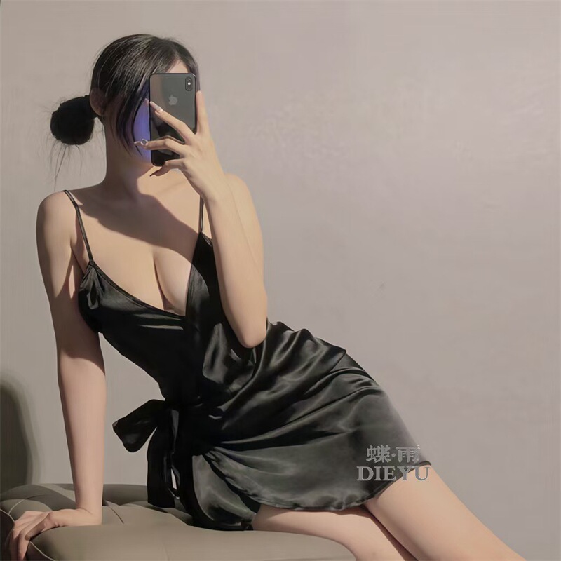Butterfly rain sexy lace-up slim-fit slimming pajamas pleated strap nightdress women's pure desire style home wear suit wholesale Butterfly rain sexy lace-up slim-fit slimming pajamas pleated strap nightdress women's pure desire style home wear suit wholesale