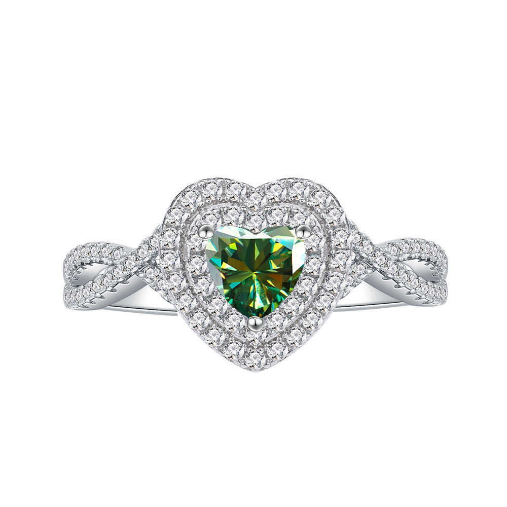 Anillo de diamante de color en forma de corazón de 6 mm de plata esterlina ligera de lujo anillo de compromiso micro-incrustado anillo de mujer transfronterizo venta caliente