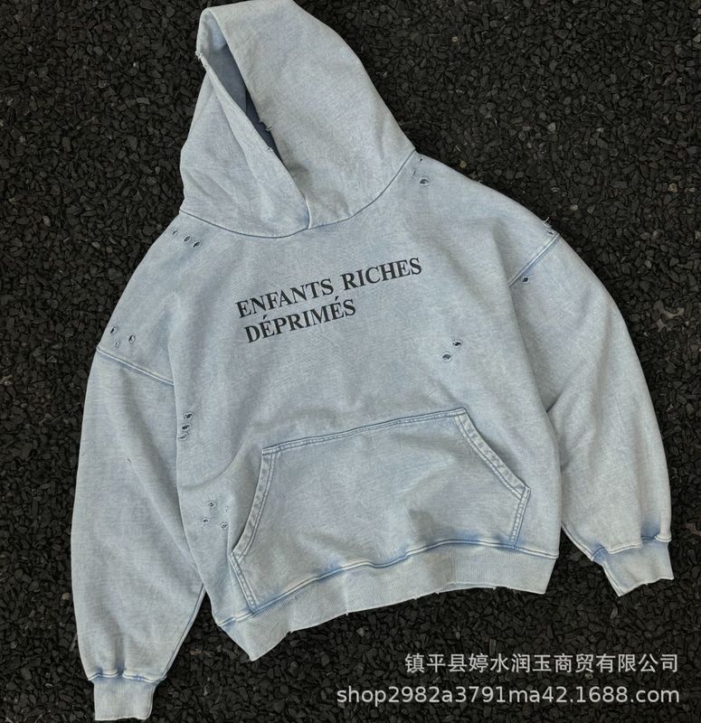 正确版忧郁的富二代人像标语破洞拉链连帽卫衣高街潮牌宽松男帽衫|undefined