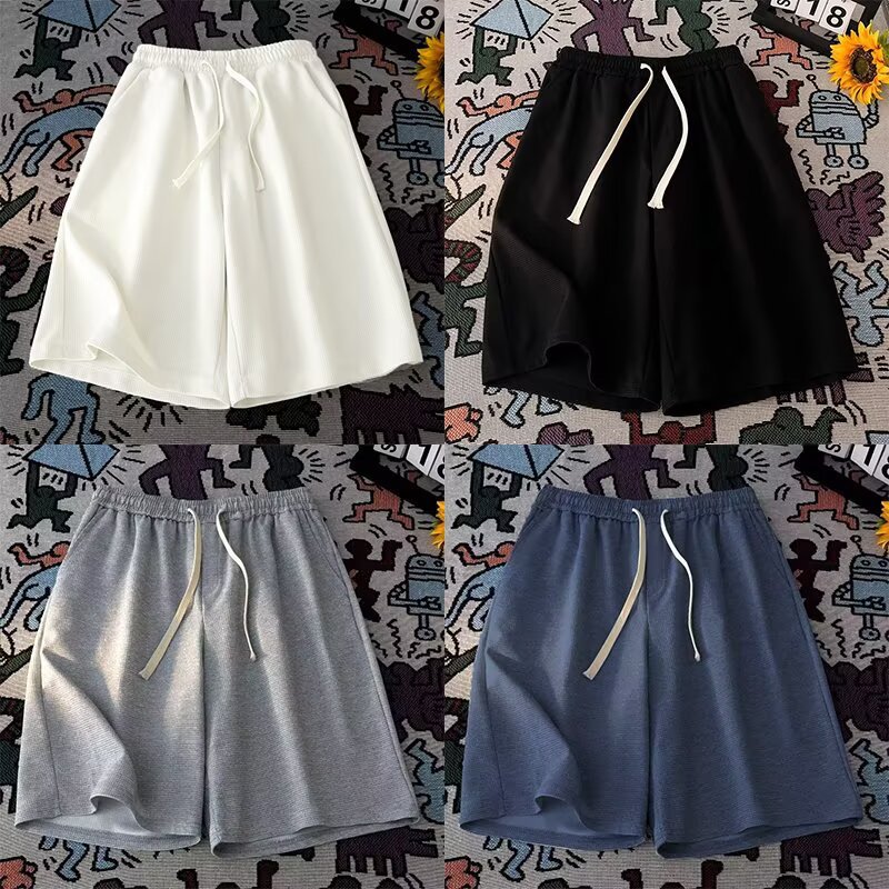 2025 verano nuevo pesado pull-out pantalones casuales sueltos pantalones cortos deportivos de color sólido para hombres se pueden personalizar impresión