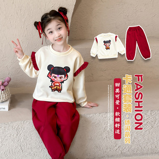 [Nezha suit] Children's Loose Casual suit Cool Flash All-match Trendy Children's and Girls' Cartoon Lace Sweatpants