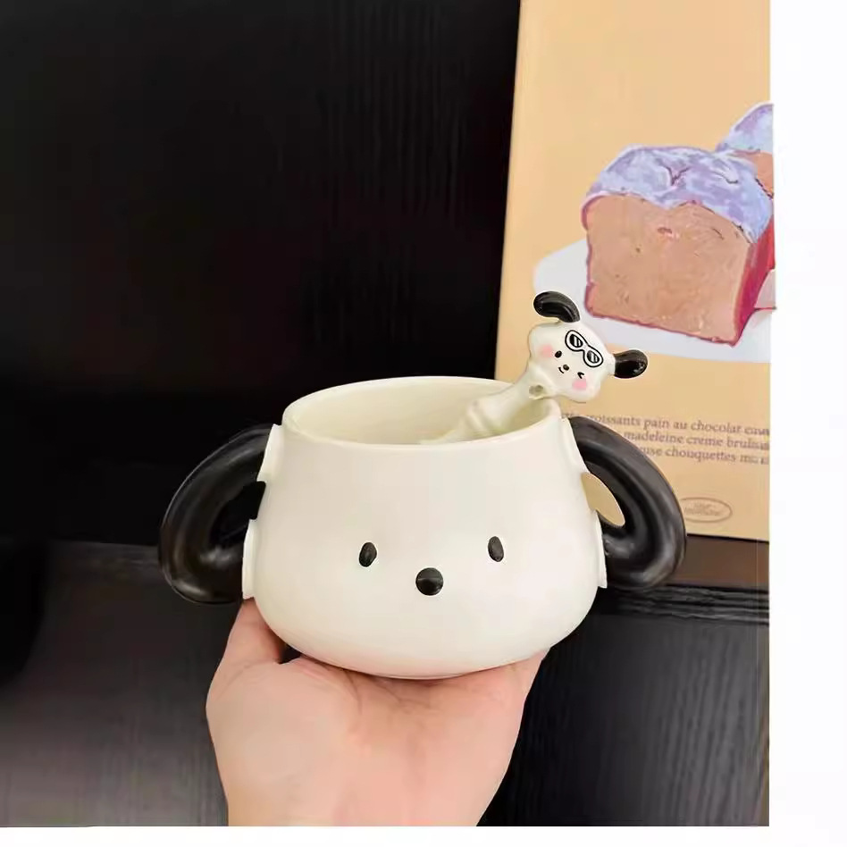 Creativo lindo caricatura perro taza de agua de cerámica de doble oreja taza de café de forma de animal simple y interesante regalo