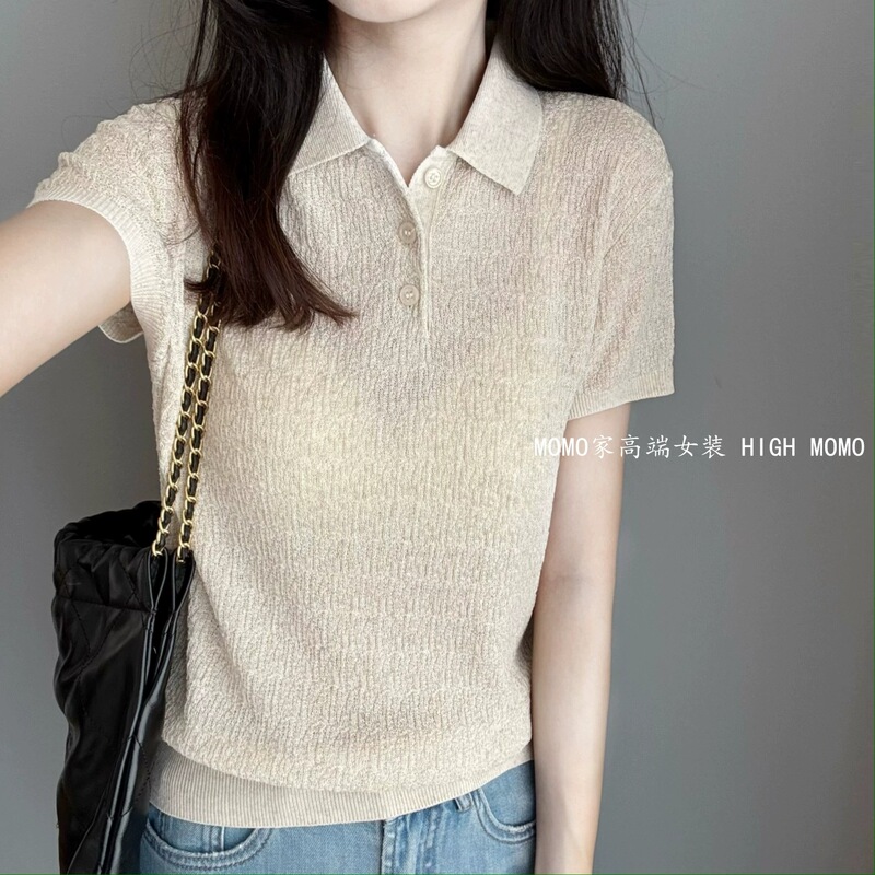 禾+系列！柜面1500+棉羊毛混纺polo领短袖针织衫简约套头上衣女|undefined