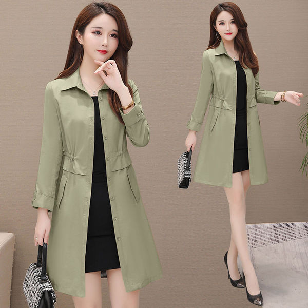 Women's Mid-Length Trench Coat 2026 Spring and Autumn New Style Polo Collar Solid Color Korean Version Slim Fit Waist-Cinching Plus Size Slimming Jacket Trendy
