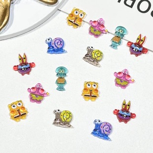 Spongebob Pak Star Cartoon Nail Art Jewelry Wholesale Three-dimensional Cute Crab Boss Squidward Nail Decoration