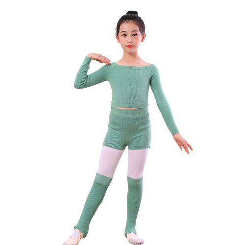 Children's dance sweater gray practice clothes girls style knitted outer spring and autumn new shawl dance small coat