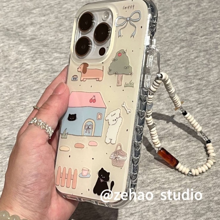 小红书爆款奶黄房屋小狗猫咪适用iphone16pro苹果15新款14手机壳|undefined