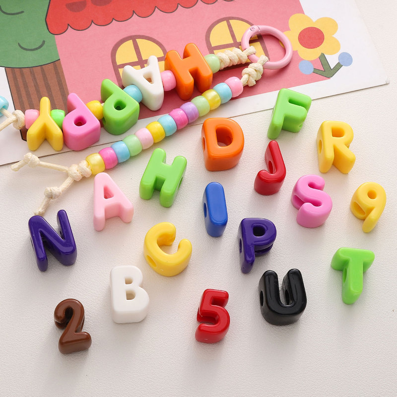 Acrylic Digital Beads Large Hole Letter Beads Bracelet Necklace Beads DIY Handmade Loose Beads Beaded Material