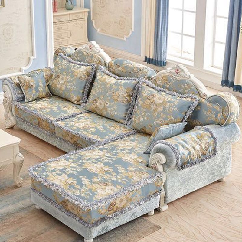 European-Style Sofa Combination Living Room Small Apartment Three-Seater Simple European Fabric Corner Solid Wood Luxury Straight Sofa L-Shaped
