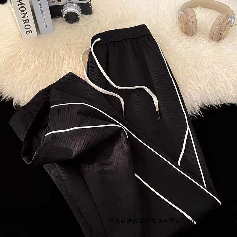 Men's waffle knit pants, summer thin style, 2026 new American style drawstring striped casual trendy sports sweatpants