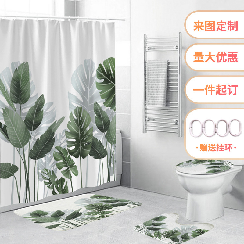 Factory spot simple 3d polyester waterproof bathroom shower curtain four-piece DIY digital printing shower curtain wholesale