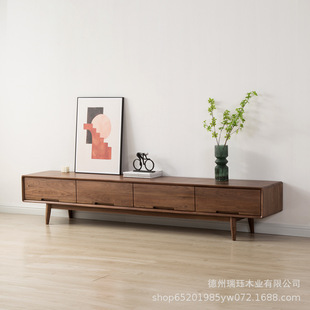 Nordic Black Walnut TV cabinet modern minimalist living room drawer cabinet small apartment Japanese solid wood floor cabinet with drawer