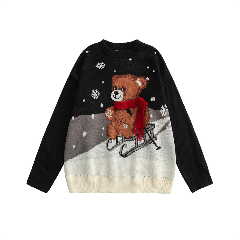 Vêtements pour hommes Heyhenry Pull de Noël Ours Flocon de neige Pull de dessin animé Couple Automne et hiver Nouvel âge Pull tricoté réducteur Hommes_voghion.com