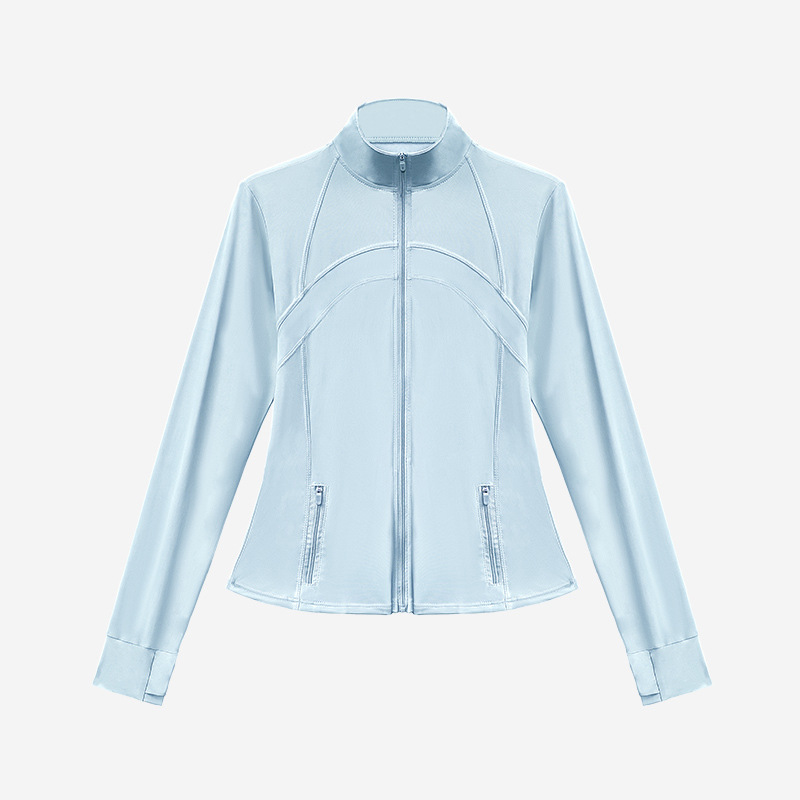 2691 Stand Collar Sun Protection Jacket for Women, Slim Fit, Breathable Mesh, UV Protection, Pocketed Yoga Coat, Long Sleeve Top