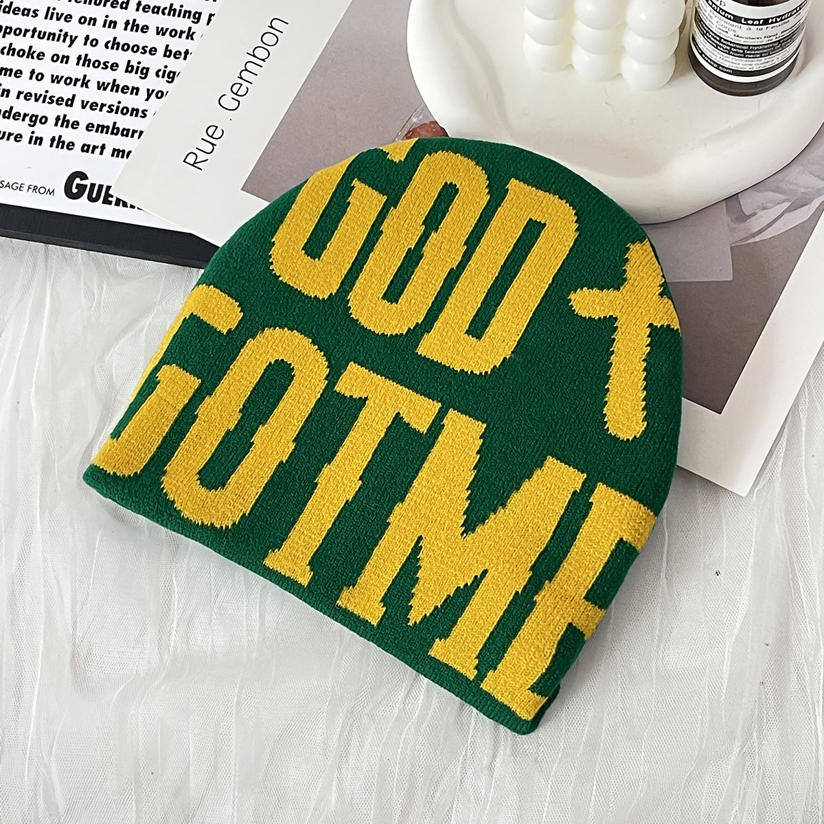Alphabet knitted hat Street personality retro comfort warm ear protection cold hat tide_voghion.com