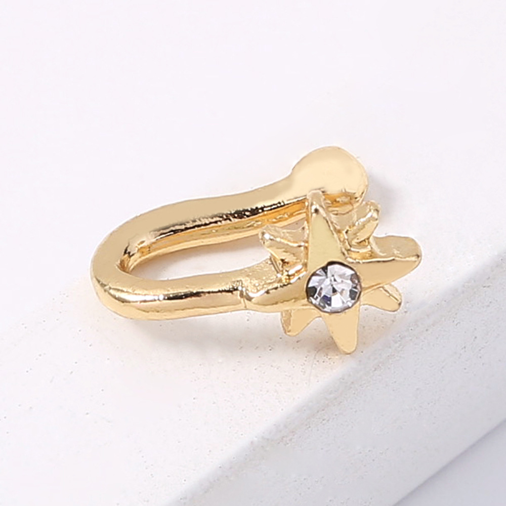 Retro Alloy Diamond U-shaped Golden Star Fake Nose Ring display picture 4