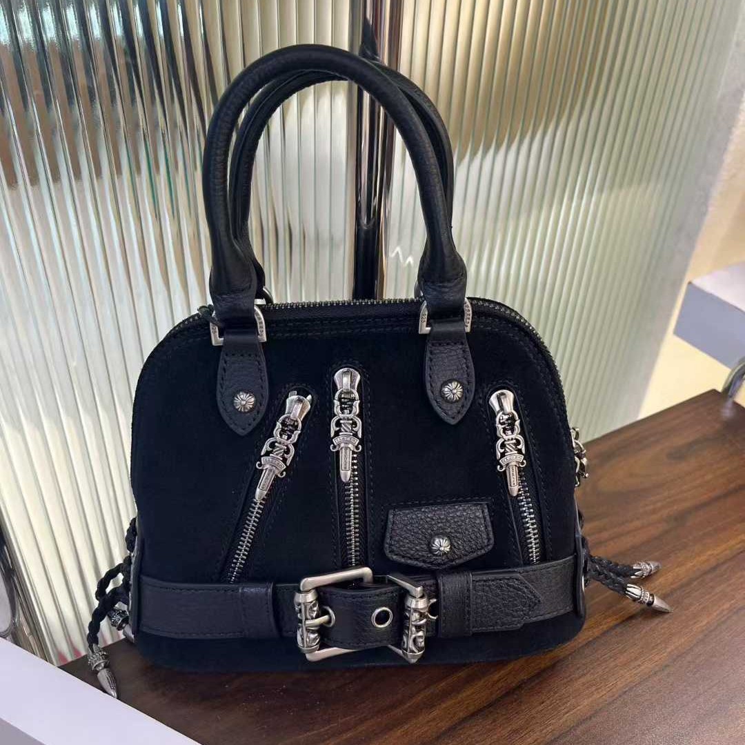 新款克罗芯磨砂牛皮机车包小红书辣妹风手提包包时髦高级感贝壳包