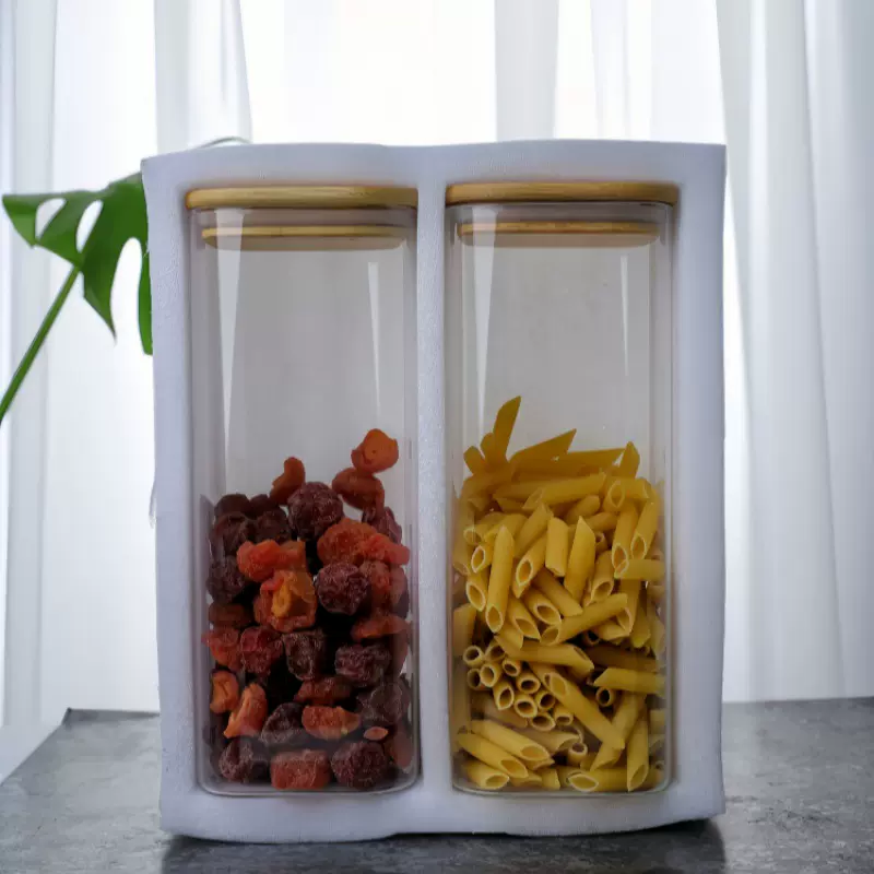 定制跨境珍珠棉包装两件套方形密封罐子高硼硅玻璃两件套茶叶罐