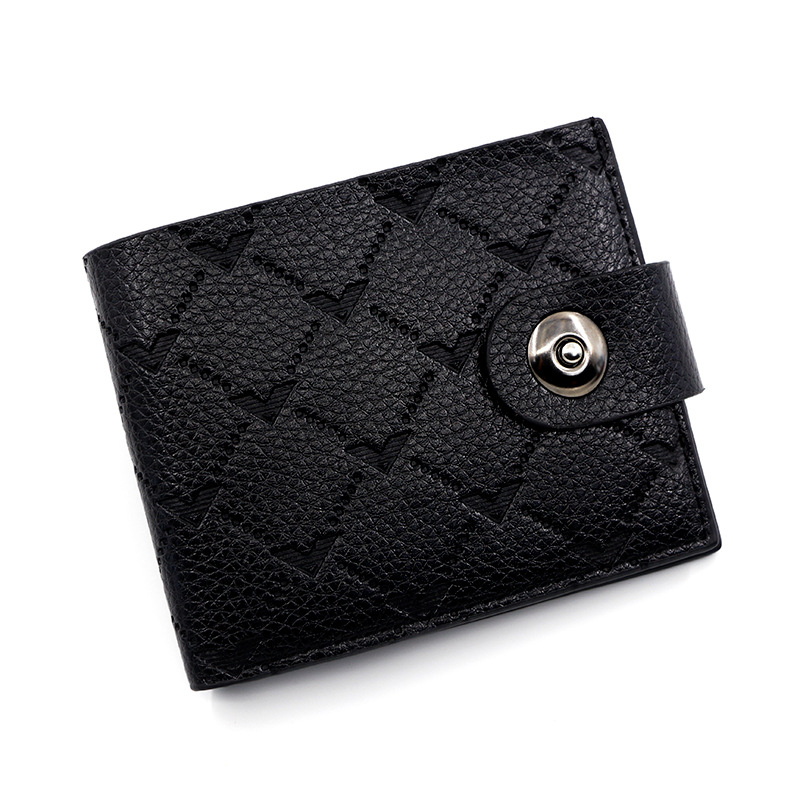 Moda acanalado en relieve billetera de los hombres hebilla magnética corta simple billetera delgada monedero bolso de plata billetera de los hombres