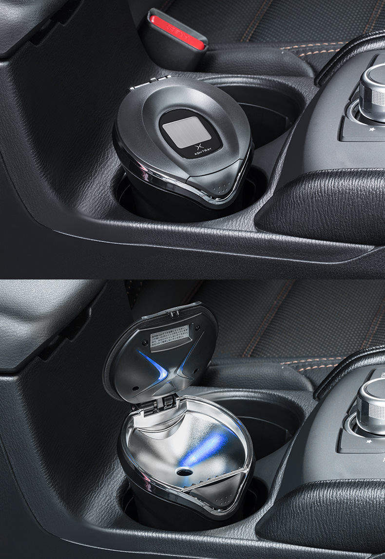 Japanese YAC car ashtray men's car multi-functional creative personality gray cylinder LED high-end non-drop ash artifact