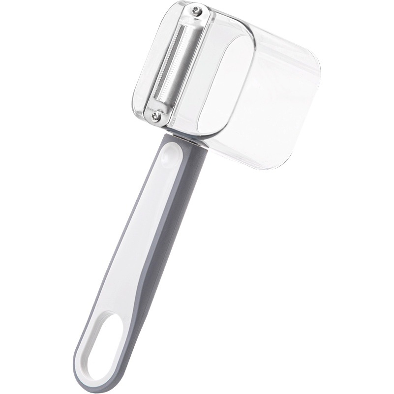 Utensilio de cocina, pelador de una sola cabeza de acero inoxidable para verduras y frutas con mango largo y almacenamiento creativo.