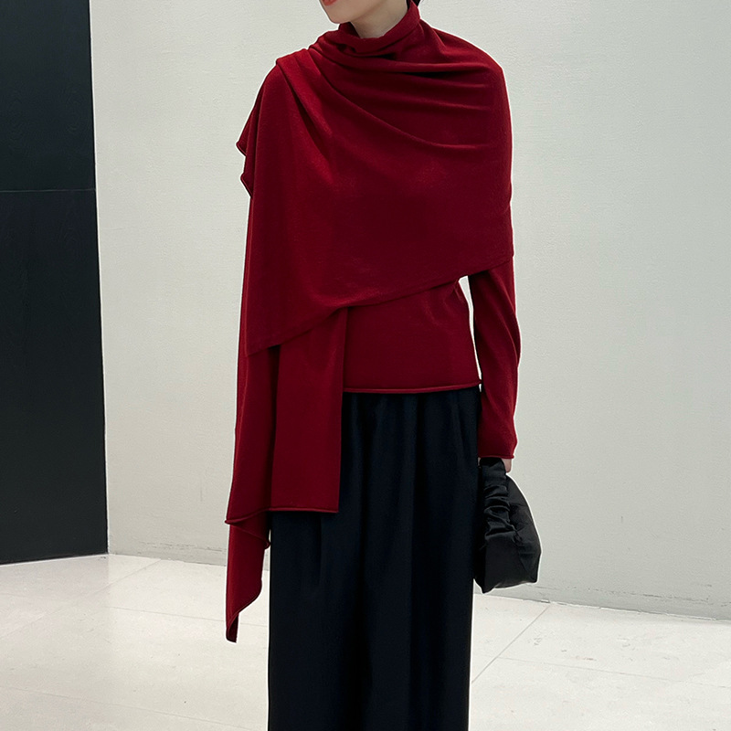 Wool Blended High-end Curl Sweater Piled Collar Backing Cushion Button Long-sleeved Autumn and Winter Inner Top