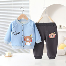 春秋冬季男童棒球服套装宝宝套装外穿加绒保暖外套运动裤女童装