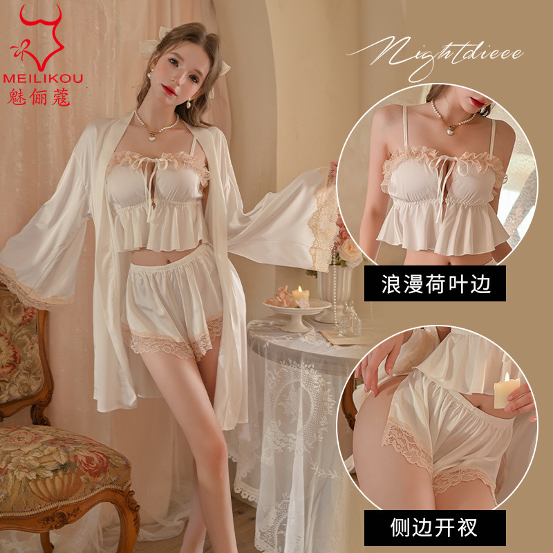 Sexy Lingerie Summer and Autumn New Style Suspender Pajamas Set with Sponge Pads for Home and Outdoor Wear, Comfortable Nightgown Set for Women 2182