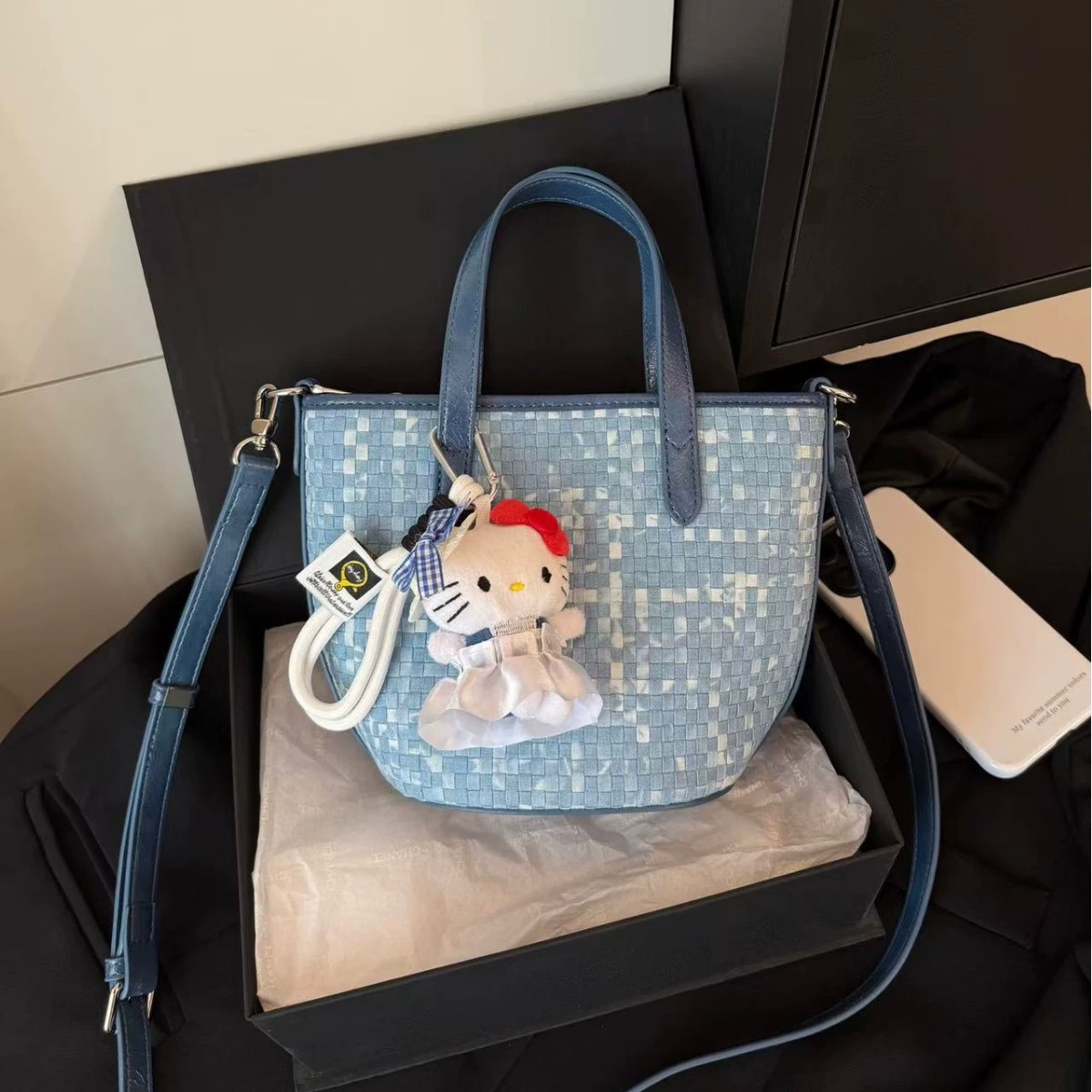 Handheld denim basket, one-shoulder bag, high-end