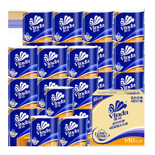 Vinda flagship store blue classic 4-layer roll paper 27 rolls 140g toilet paper household toilet paper roll