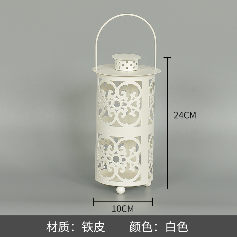 Blanco boda candelabro linterna boda carretera plomo accesorios atmósfera lámpara Marruecos viento lámpara decoración a prueba de viento vela pantalla