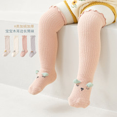 Winter cat coral velvet thickened baby socks for men and women, category A newborn over-the-knee lace loose mouth baby socks