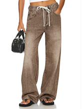 R 95618 High Waist Drawstring Loose Wide Leg Straight Jeans