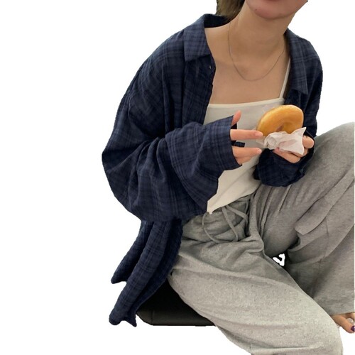 Japanese-style cotton vintage deep-blue plaid sun-protection shirt for women—2025 summer, minimalist design, chic layered top with a premium vibe