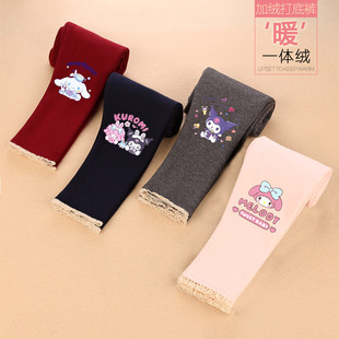 2024 new girls autumn and winter fleece-lined leggings children's pants thin velvet baby pants cartoon children's clothing manufacturers