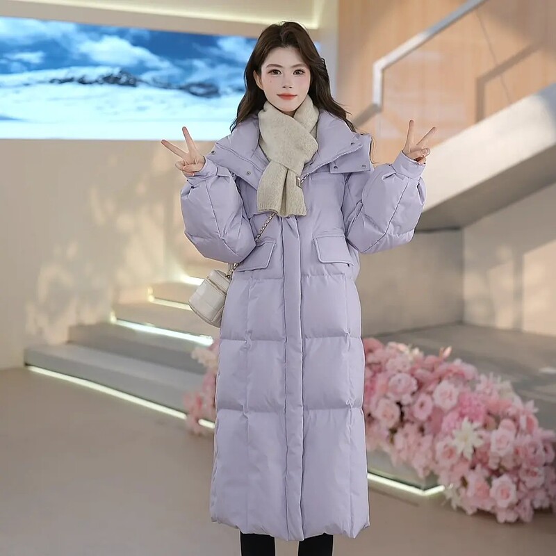 2026 Winter Women's White Duck Down Coat, Korean Style, Loose Fit, Plus Size, Thickened, Warm, Long Over-the-Knee Down Coat, Trendy 2026 Winter Women's White Duck Down Coat, Korean Style, Loose Fit, Plus Size, Thickened, Warm, Long Over-the-Knee Down Coat, Trendy