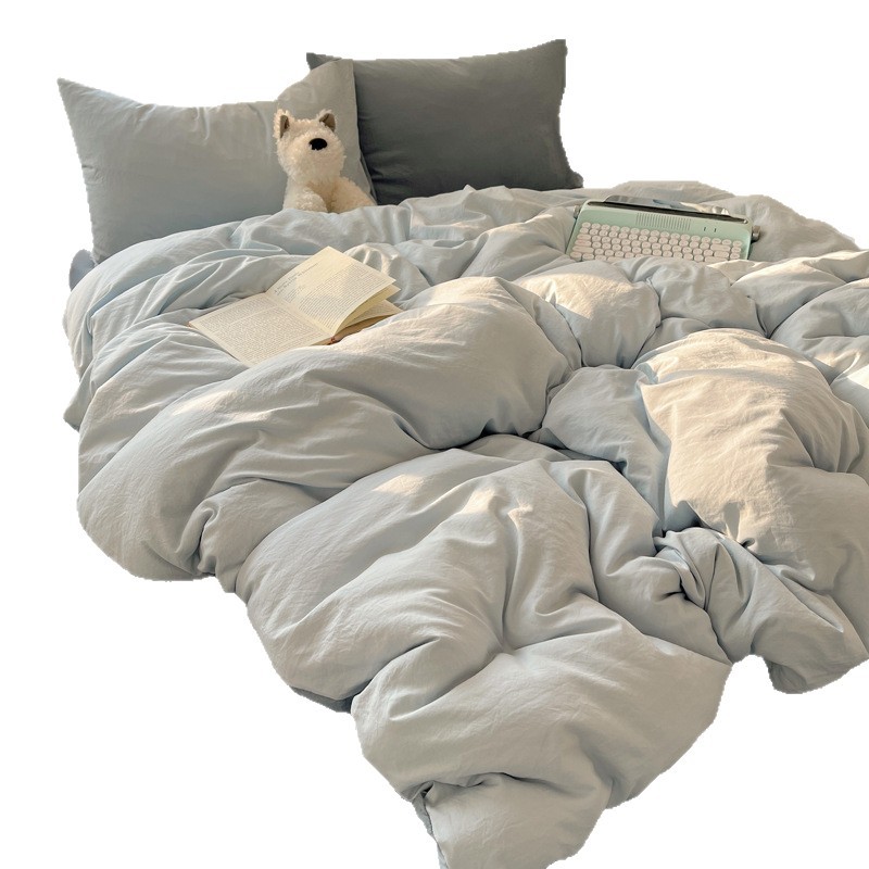 Parure de lit en coton lavé bicolore avec housse de couette_voghion.com