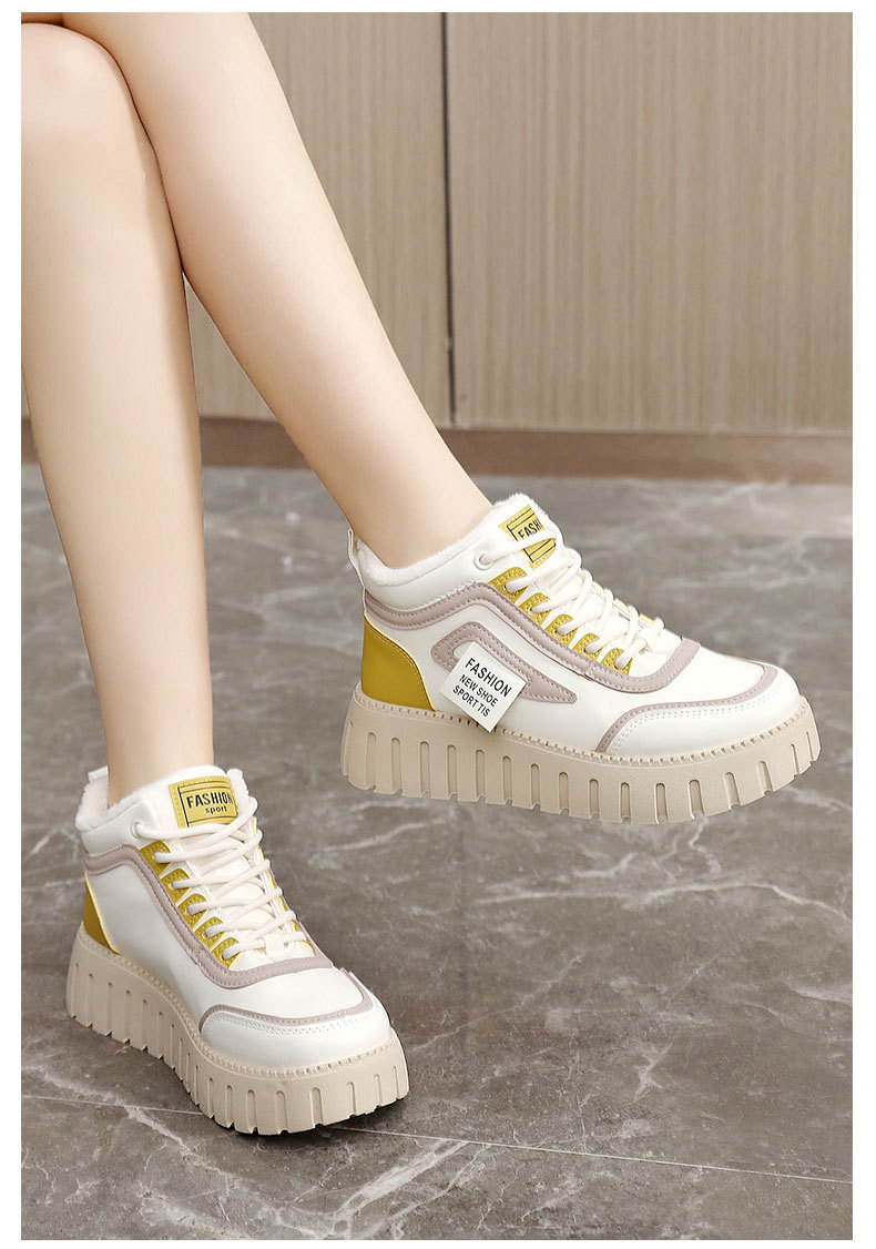 YB9030 neue 2024 Herbst und Winter High Top Schwamm Kuchen Farbe blockiert Frauen mit Plüsch dicken Sohlen Baumwolle Schuhe für_voghion.com