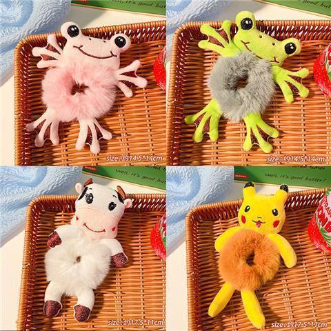 Banda de pelo de conejo de dibujos animados nuevos niños lindo corbata anillo de pelo hembra de peluche conejo cuerda de pelo cabeza de bola accesorios para el cabello hembra