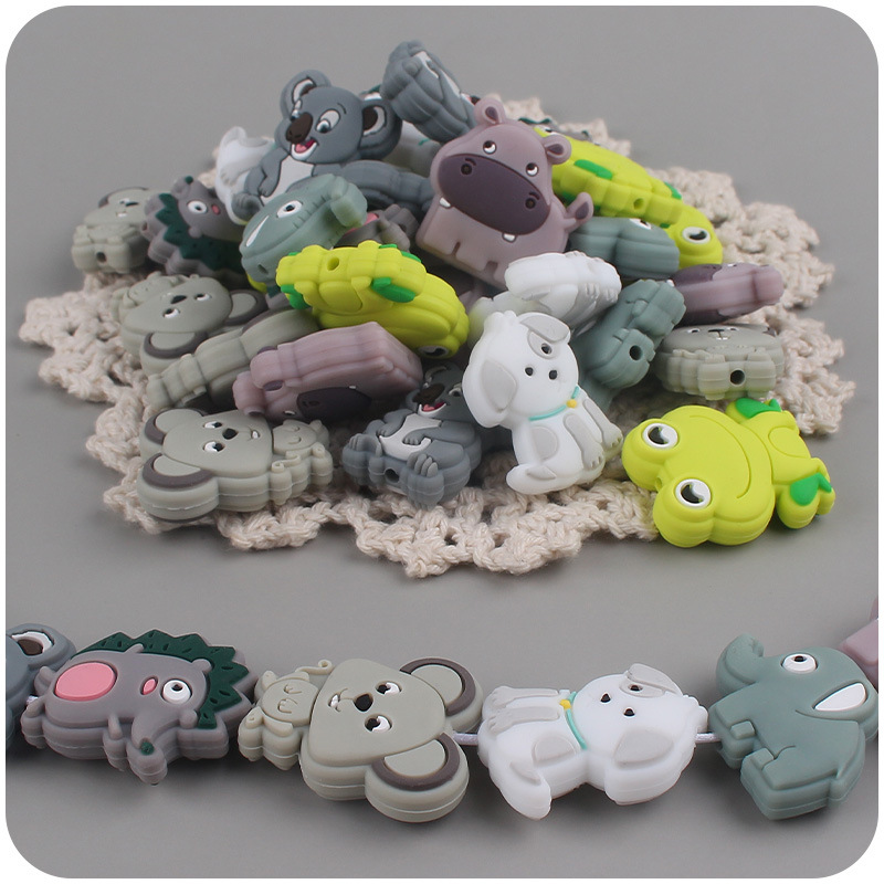 Bebé animal de dibujos animados Kaola erizo pequeño mordedor calmante bebé silicona mordedura cadena chupete mordedor Accesorios