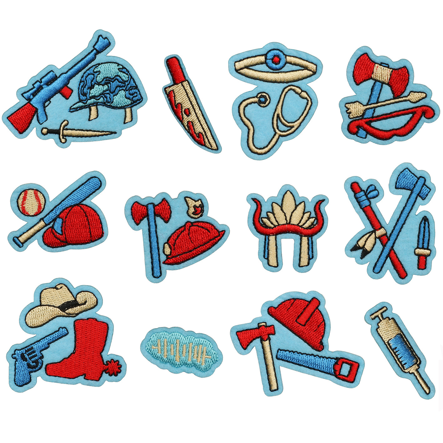 武器工具刺绣布贴熨烫针管电脑绣花标衣服装饰小刀章仔卡通补丁贴