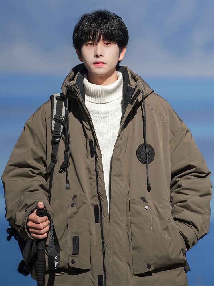 Nasa白鴨絨毛服男子2023新型冬のゆるい保温工装防水突撃服百着金