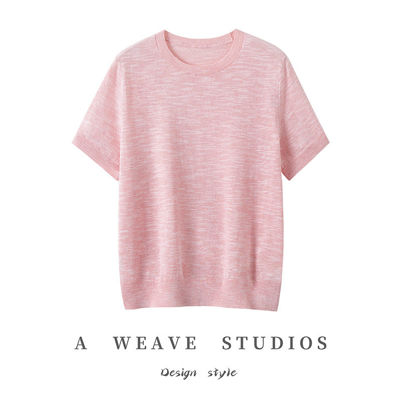 2026 Spring and Summer New Style Linen Cotton Round Neck Knitwear Short-Sleeved Colorful Yarn Loose Pullover Bottoming Shirt T-Shirt for Women 2026 Spring and Summer New Style Linen Cotton Round Neck Knitwear Short-Sleeved Colorful Yarn Loose Pullover Bottoming Shirt T-Shirt for Women