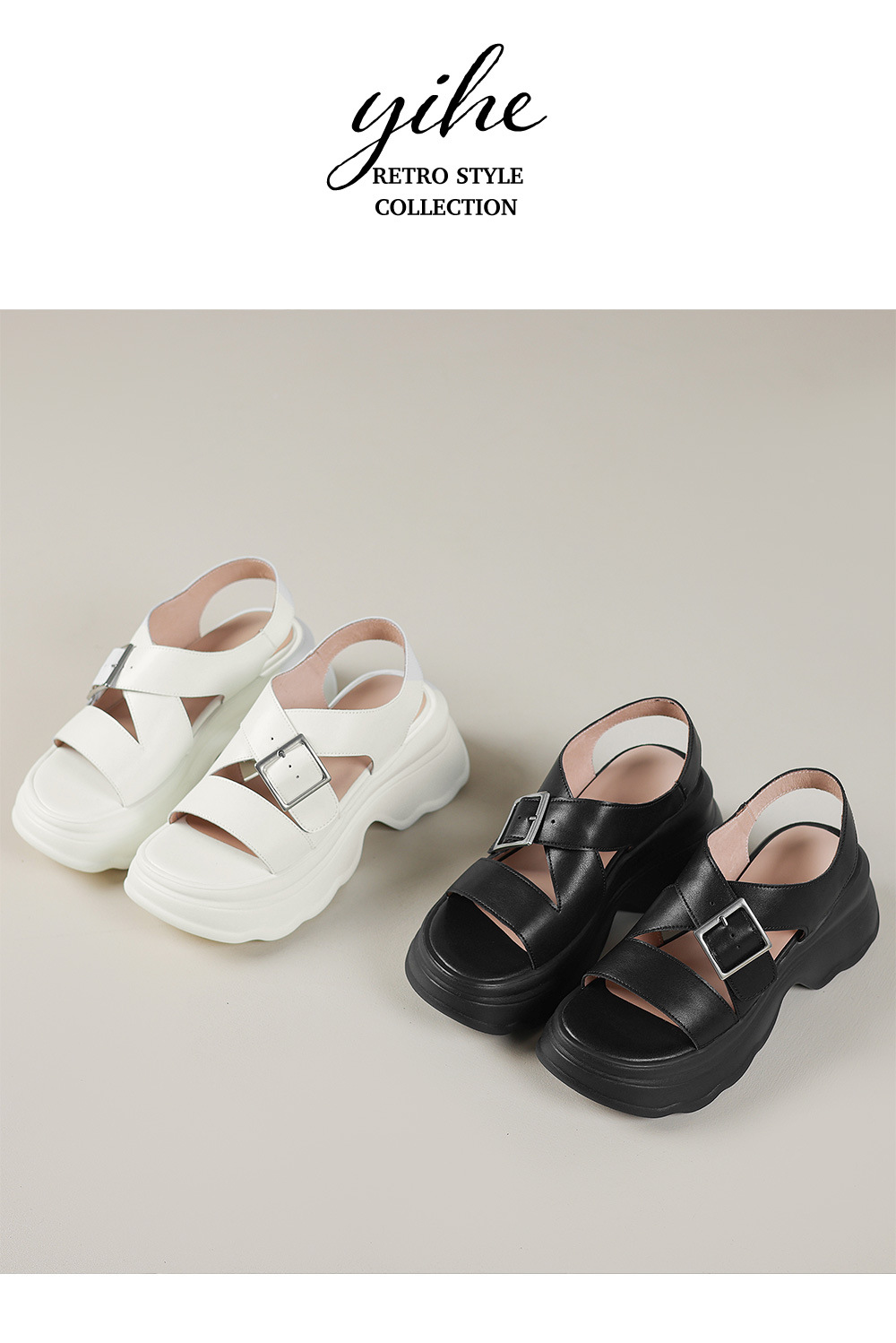 Sandal nữ đế dày quai chéo khóa thắt lưng, hở ngón phong cách La Mã, gót cao 7 cm — Màu đen chi tiết 14