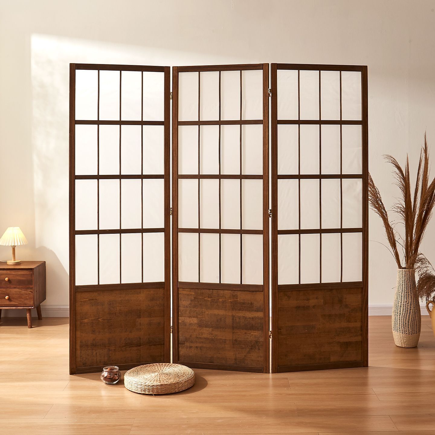 Plaid Screen Partition Mobile Japanese Retro Color Screen Hotel Partition Living Room Blocking Fence Photography Props Wood